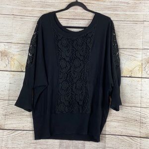 Lane Bryant Black Crochet Front Dolman Sleeve Lightweight Sweater